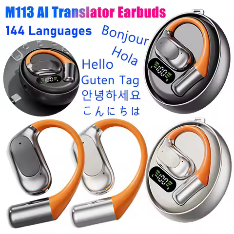 M113 Wireless Bluetooth Real Time Language Translator Earbuds Translation Earhook Headset 144 Langua
