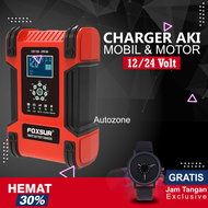FOXSUR Charger Aki Kendaraan 150W 12-24V 12A 200Ah with LCD - FBC122412D