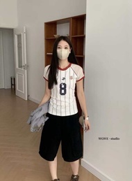 เสื้อแขนสั้นคอกลมลายทางรุ่น 6265 TAG.WG.WE🇰🇷