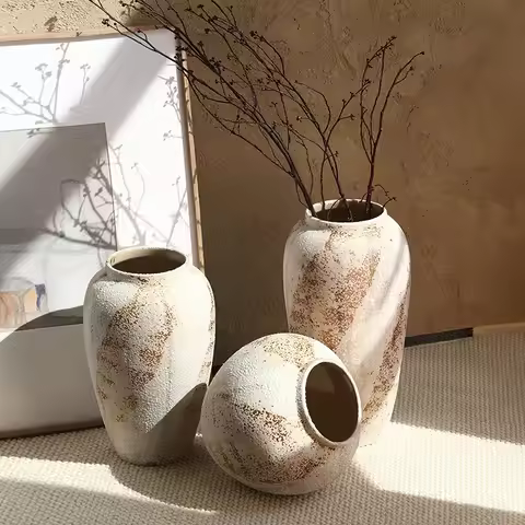 Jingdezhen Ceramic Vase Retro New Chinese Pottery Vase Silent Feng Shui Cultivated Dried Flower Vase