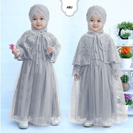 maira kid gamis cape anak Matt brukat mix tile lapis furing LD 70cm pjg 66 cm+cape brukat fit 4-6 th