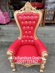 Accent Chair/Event Chair/Throne Chair Highback acrylic gold painted, leatherette red crystal studs