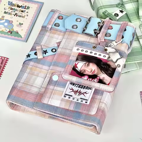 Y2K Pink Denim Binder A5 4-Pocket Photo Album Kpop Photocard Collecting, Trading Card Holder for Ido