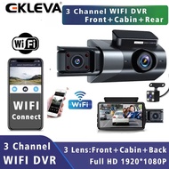 EKLEVA กล้องติดรถยนต์ Wi-Fi HD 1080P กล่องดำ Dvr 3ช่องพร้อมวิดีโอสำหรับจอดรถยนต์ไวไฟกลับภาพเครื่องบั