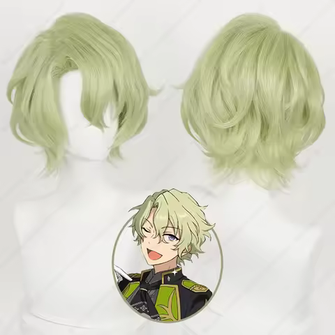 ES Tomoe Hiyori Cosplay Wig 37cm Yellow Green Short Hair Heat Resistant Synthetic Wigs