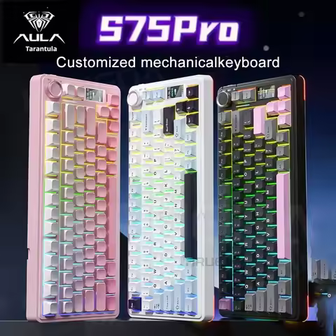 AULA S75 Pro Gaming Mechanical Keyboard 75% Hot Swappable RGB Backlit 4000mAh PBT Keycaps Wireless K