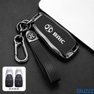 Leather + Metal Car Key Case Cover For Beijing X7 Bj40 Bj80 U7 Baic X55 X35 X75 Ii Evo 5 BJ30 BJ60 B
