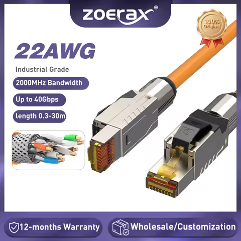 ZoeRax Cat8 Ethernet Patch Cable S/FTP 22AWG Double Shielded Solid Cable | 2000Mhz 2Ghz 40Gbps | 5th