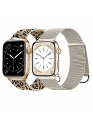 2入組男女款金屬錶帶,適用於apple Watch錶帶38mm 40mm 41mm 42mm 44mm 45mm 49mm,可調節磁性milanese不鏽鋼網格替換錶帶,兼容ultra系列9 8 7 6 5 4 3 2 1 Se