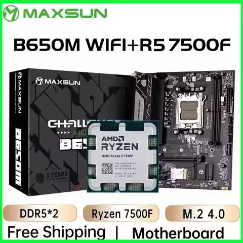 MAXSUN Motherboard Set B650M WiFi with AMD CPU Ryzen 5 7500F AM5 Support DDR5 M.2 Computer Component