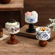 French Goblet Ice Cream Cup Goblet Ceramic Cup Retro Pudding Dessert Cup Blue White Candle Cup Candl