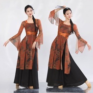 Classical Dance Costume Retro Printed Practice Costume Long Costume