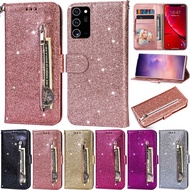 Casing For Samsung Galaxy A71 A51 A11 A21 A31 A41 Luxury Zipper Holder Glitter Wallet Soft PU Leather Flip Bank Card Holder Stand Phone Protector Skin Cover Case