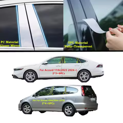 For Honda Stream RN6/7/8/9 2004-2014/Accord 11th 2023 2024+ TPU/Glossy Mirror Pillar Post Cover Door