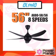 Alpha 56'' AX80-5B/56 Matt Black DC Motor AX80 5B56 / Cosa 699 Remote Ceiling Fan 4 Speed, Black CX6