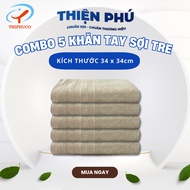 COMBO of 5 Bamboo Fiber Handkerchief ZB39-1 THIPHUCO 34x34x55g, Natural Bamboo Fiber with Good Water