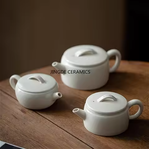 1pc Chinese Style Pure White Teapot, Household Ceramic Beauty Pot, Tea Ceremony Accessories, Tourist