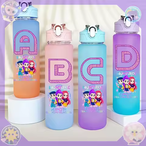 Gourd bottle container for kpop 750ML Straw Plastic Water Bottle K-Pop Letter Anime Gradient drinkin