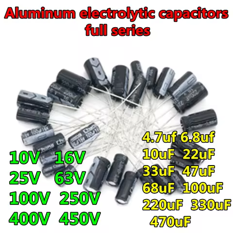 20pcs 10V 16V 25V 63V 100V 250V 400V 450V electrolytic capacitor 4.7uF 6.8uF 10uF 22uF 33uF 47uF 68u