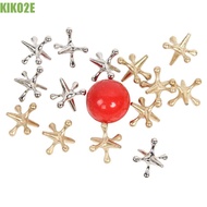 KIKO2E 11pcs/set Metal Jacks, Gold Silver Toned with Red Rubber Bouncy Balls Jacks Game, Play Jacks 
