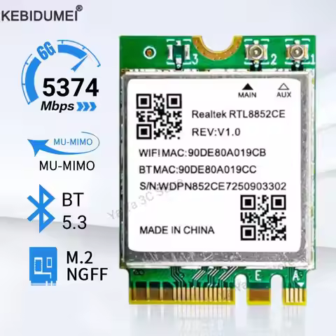 WiFi 6E RTL8852CE M.2 NGFF Wireeless Adapter Bluetooth 5.3 5374Mbps 2.4G/5G/6GHz 802.11AX For Deskto