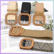 New Summer Women Elastic Woven Belt Square Buckle Vintage Boho Straw Belt Dress Belt Hot