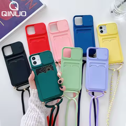 Slide Camera Crossbody Necklace Lanyard Soft Case for iPhone 12 13 Pro Max 11 Pro MiNi X XR XS 7 8 P