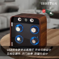 IBBETON Automatic Watch Winder Retro Wooden Texture Blue LED Light WanBaoZhi Mute Motor Automatic Wa