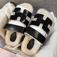 💖Hermes 二舅 毛毛拖鞋 黑色💖 全新 37.5號