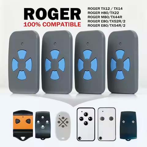 1-4pcs Gate Clicker Remote Control Garage Door Opener Compatible with ROGER TX52R/2 H80 TX22 433.92M