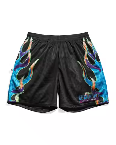 Men Colorful Flame Print Shorts Elastic Drawstring Waist Eddie Guerrero Latino Heat Shorts Casual Sp