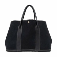HERMÈS Garden Party 36 黑色帆布花園包手提包 銀色五金 框G刻