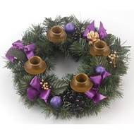Purple Ribbon Advent Wreath by Vermont Christmas Company - Durable Construction - 11" Diameter - Tra