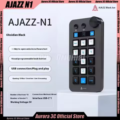 Ajazz N1 Wired Stream Deck 15-Key Programmable Macro Mini Keyboard Custom Multi-Scenario Buttons Str