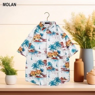 MOLAN เสื้อสงกรานต์2024 เสื้อสงกรานต์ เสื้อสงกรานต์ เสื้อคอปกแขนสั้นผู้ชายเสื้อธรรมดาญี่ปุ่น,เสื้อหลวมพิมพ์ลายเสื้อยืดลำลอง