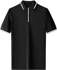 WZHZJ Polo Shirt Men's Short-sleeved Mercerized Cotton Summer Ice Silk Thin Lapel T-shirt Casual (Color : Black, Size : L code)