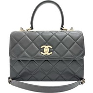 香奈兒 Trendy CC 兩用肩背包，絎縫手提包，隨機編號，灰色皮革配金色五金，女士 [二手]