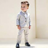 3pcs Baby Boys Gentleman Suit Set, Including 1 White Knit Long Sleeve Shirt With Bow Tie, 1 Decorate