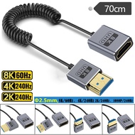 Coiled Spring HDMI 2.1 Male to Female Extension Coaxial Cable, 90 Degree Plug, 8K@60H/4K@120Hz, 0.7m