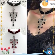 OLINI Choker Necklace, Large Cross Pendant Punk Outfit Goth Cross Choker, Retro Style Vintage Look R