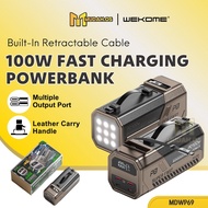 [CCC CERTIFIED] WEKOME Power bank 50000mah 100W Fast Charging Built In Cable Emergency Light MDWP69