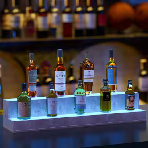 LED Lighted Liquor Bottle Display Shelf, 37 Inch Bar Display Shelf, DIY Illuminated Bottle Shelf wit