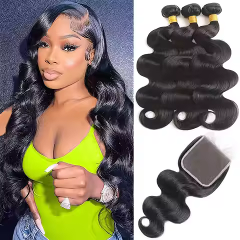 Body Wave Bundles with Closure Human Hair 5x5 Transparent Lace Closure Brazilian Hair Weaving 3 Bund