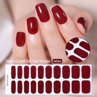 Pink White French Semi-Cured Gel Nail Patch Slider Adhesive Waterproof Long Lasting Full Cover Gel N