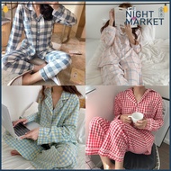 [Night Market] Women's Pyjamas Gaya Kotak Kotak Checkered Baju Tidur Pyjamas Seluar Tidur Wanita pajamas set wear Baju Tidur Plus Size