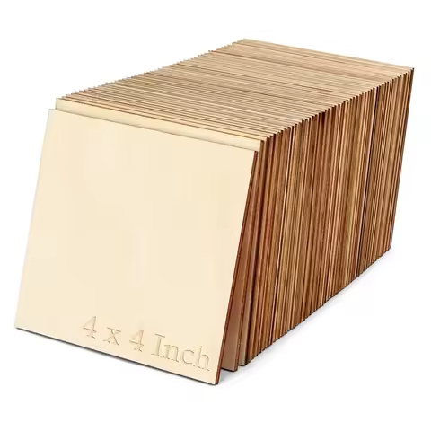 Wood Square 4x4in Blank Wood Sheet for Crafts, Thin Unfinished Wood Squares for Wood Burning Paintin