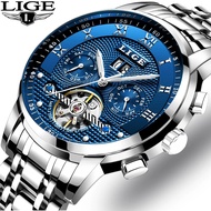 LIGE Mens นาฬิกาแฟชั่นแบรนด์เป็นทางการสุดหรูอัตโนมัตินาฬิกากลไกผู้ชาย Casual นาฬิกากันน้ำ Relogio Masculino + กล่อง