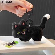 THOMA ทนทานต่อการใช้งาน พวงกุญแจตุ๊กตายัดไส้ แมวดำ นุ่มนุ่มๆ จี้แมวซุกซน แบบพกพาได้ ตุ๊กตาผ้าพลัฌ แห