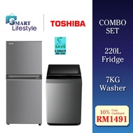 《Save 4.0》Toshiba Refrigerator 220L GR-RT230WE-PMY + Fully Automatic Top Load Washer AW-M801AM