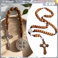 Rosary Catholic Necklace Handmade Wooden Rosary Cross Necklace Retro Catholic Religious Jesus Jewelr